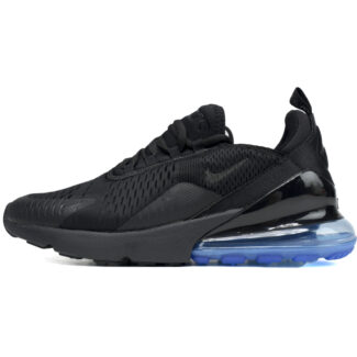 Nike Air Max 270 All-Black with Royal Blue Outsole & Black Swoosh – Breathable Mesh, Max Air Cushion & Everyday Wear Sneakers Athletic