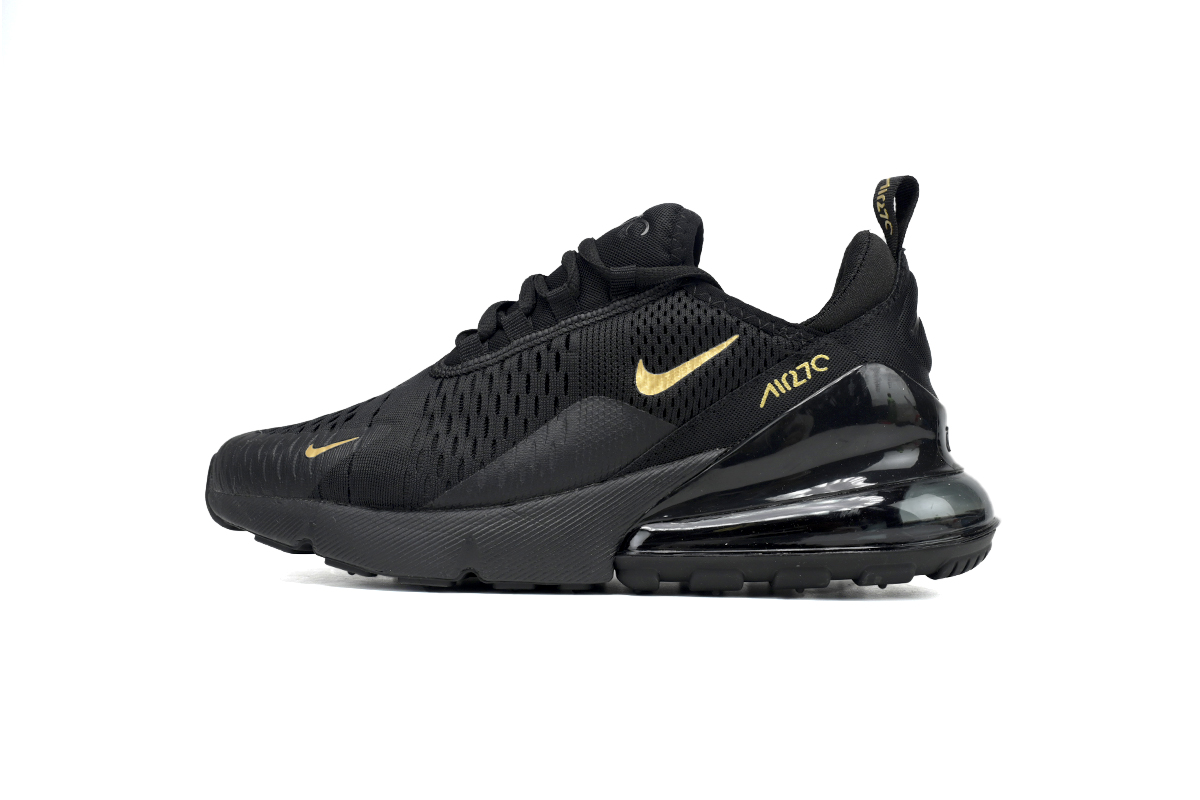 Nike Air Max 270 Triple Black Gold Logo – Lightweight, Comfortable & Elevated Casual Wear Sneakers Athletic