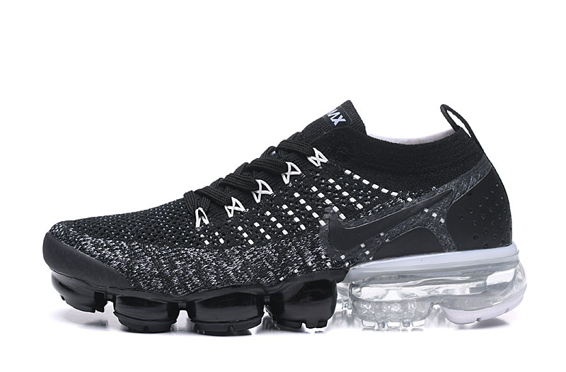 Nike Air VaporMax Flyknit 2 Black/White with Black Swoosh Sneakers Athletic VaporMax Air Unit & Sporty Vibe - Image 2