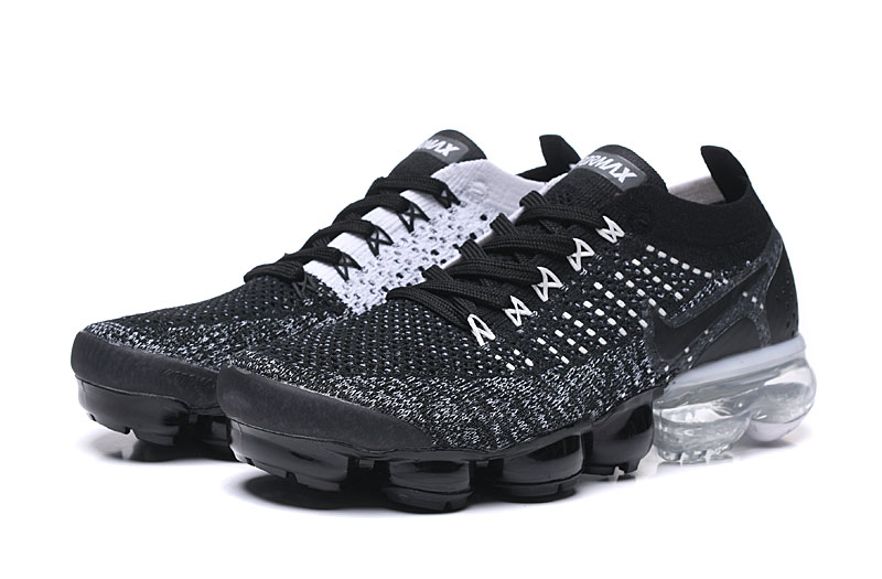 Nike Air VaporMax Flyknit 2 Black/White with Black Swoosh Sneakers Athletic VaporMax Air Unit & Sporty Vibe - Image 3