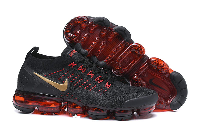 Nike Air VaporMax Flyknit 2 Black/Red with Gold Swoosh – Premium Look, Sneakers Athletic VaporMax Air Cushion & Luxe Finish - Image 6