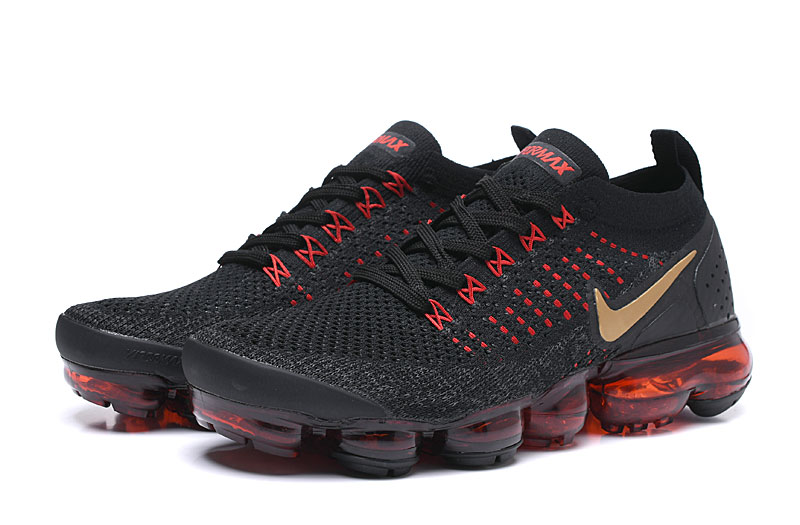 Nike Air VaporMax Flyknit 2 Black/Red with Gold Swoosh – Premium Look, Sneakers Athletic VaporMax Air Cushion & Luxe Finish - Image 3