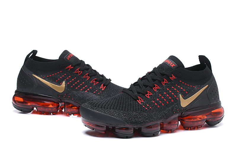 Nike Air VaporMax Flyknit 2 Black/Red with Gold Swoosh – Premium Look, Sneakers Athletic VaporMax Air Cushion & Luxe Finish - Image 4