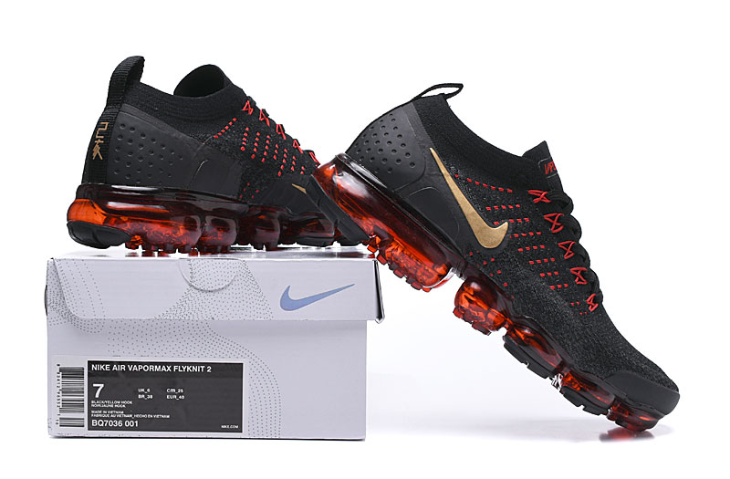 Nike Air VaporMax Flyknit 2 Black/Red with Gold Swoosh – Premium Look, Sneakers Athletic VaporMax Air Cushion & Luxe Finish - Image 8