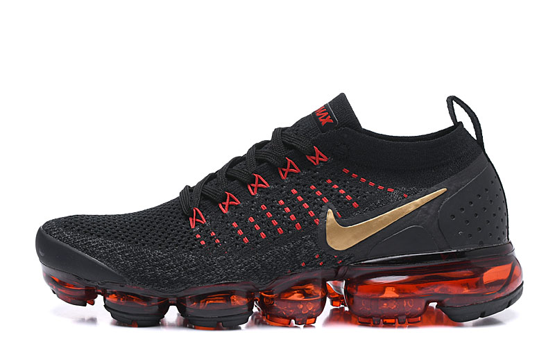 Nike Air VaporMax Flyknit 2 Black/Red with Gold Swoosh – Premium Look, Sneakers Athletic VaporMax Air Cushion & Luxe Finish - Image 2