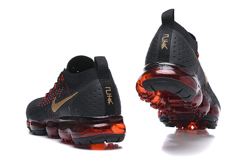 Nike Air VaporMax Flyknit 2 Black/Red with Gold Swoosh – Premium Look, Sneakers Athletic VaporMax Air Cushion & Luxe Finish - Image 7