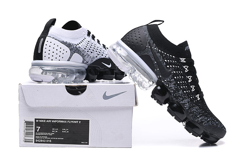 Nike Air VaporMax Flyknit 2 Black/White with Black Swoosh Sneakers Athletic VaporMax Air Unit & Sporty Vibe - Image 8