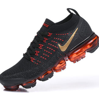 Nike Air VaporMax Flyknit 2 Black/Red with Gold Swoosh – Premium Look, Sneakers Athletic VaporMax Air Cushion & Luxe Finish
