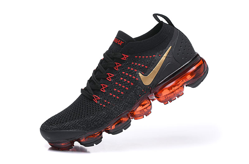 Nike Air VaporMax Flyknit 2 Black/Red with Gold Swoosh – Premium Look, Sneakers Athletic VaporMax Air Cushion & Luxe Finish